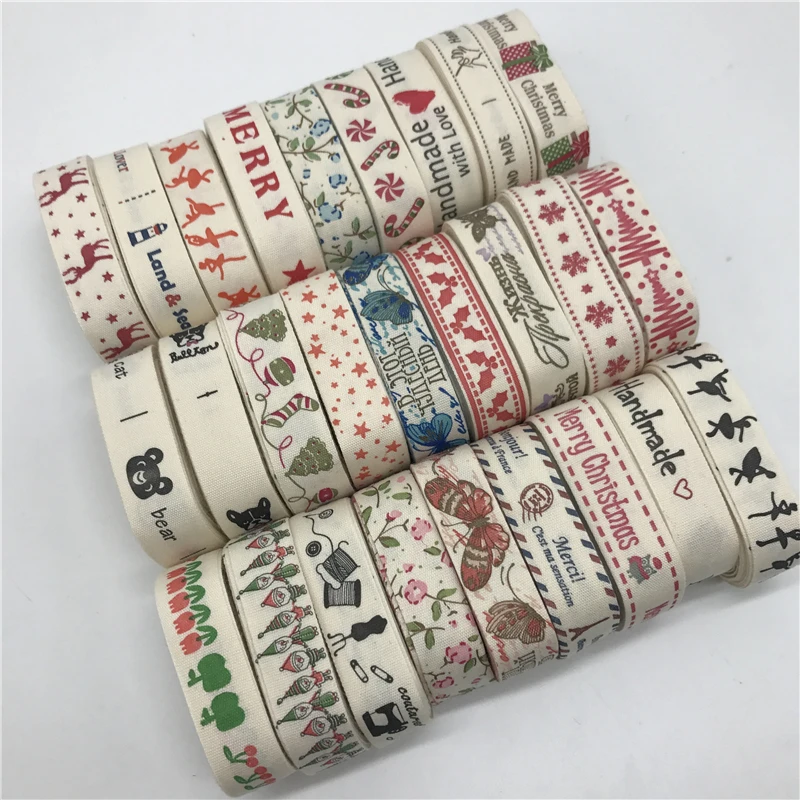 5Yards 15mm Multi Design Printed Cotton Lace Ribbon Sewing Fabric Wedding Decoration Gift Wrapping Christmas