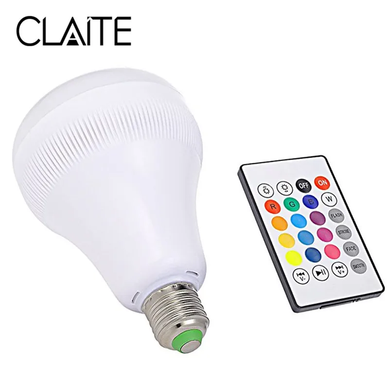 

CLAITE E27 18W RGBW bluetooth Speaker Music Play LED Light Bulb with Flame Effect +Remote Control AC220V