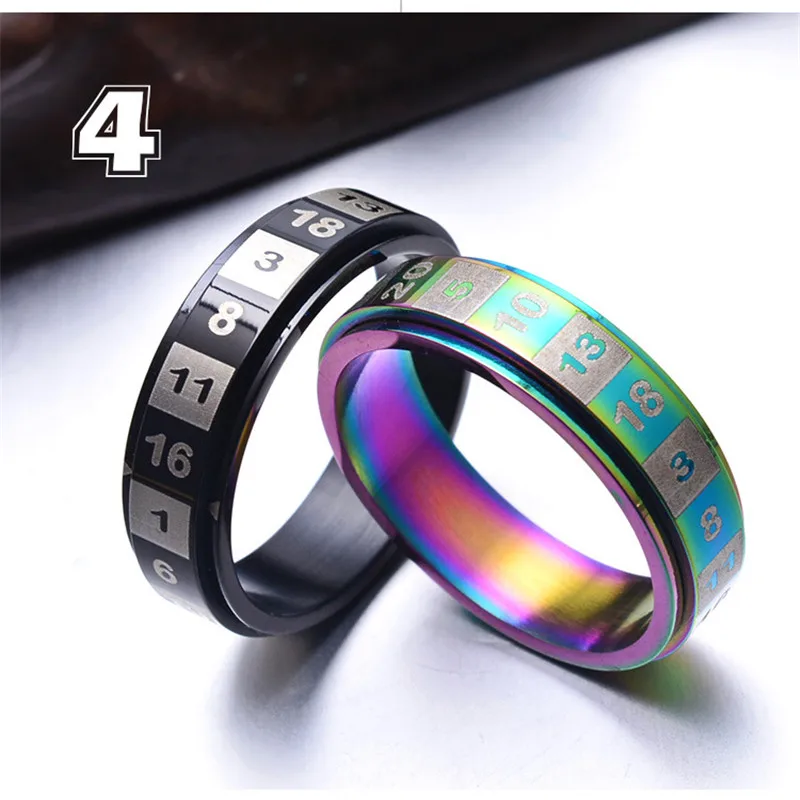 

2018 Black Titanium Steel Digital Lucky Rings For Men Colorful Rotatable Lovers Ring For Women Wedding Promise Rings For Ladies