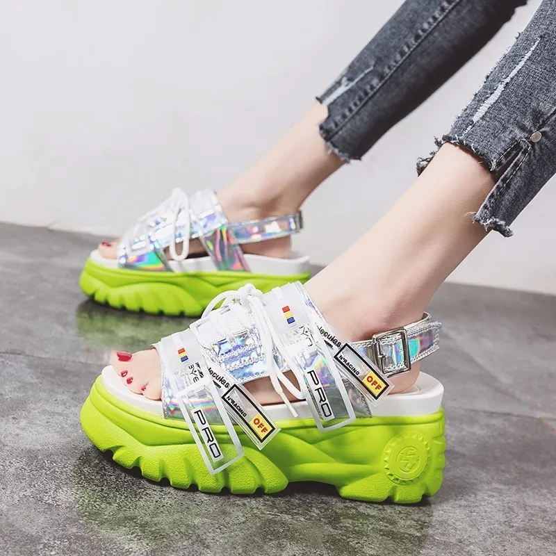 2019 Summer Chunky Sandals Women 8CM Wedge High Heels Shoes Female Buckle Platform Leather Casual Slippers Woman Sneakers Sandal 2019 Summer Chunky Sandals Women 8CM Wedge High Heels Shoes Female Buckle Platform Leather Casual Slippers Woman Sneakers Sandal
