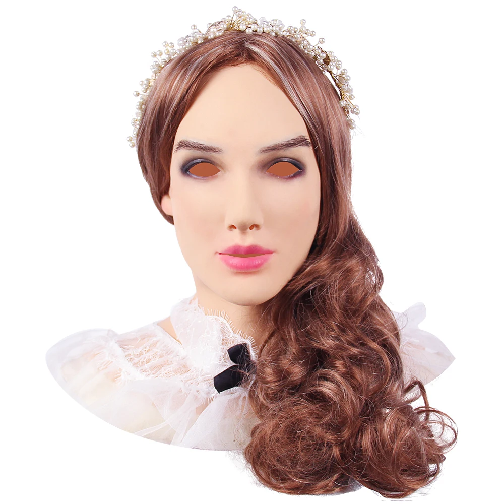 

KOOMIHO Soft Silicone Realistic Female Head Crossdresser Mask Handmade Makeup Transgender Mask Halloween Cosplay Mask 3G