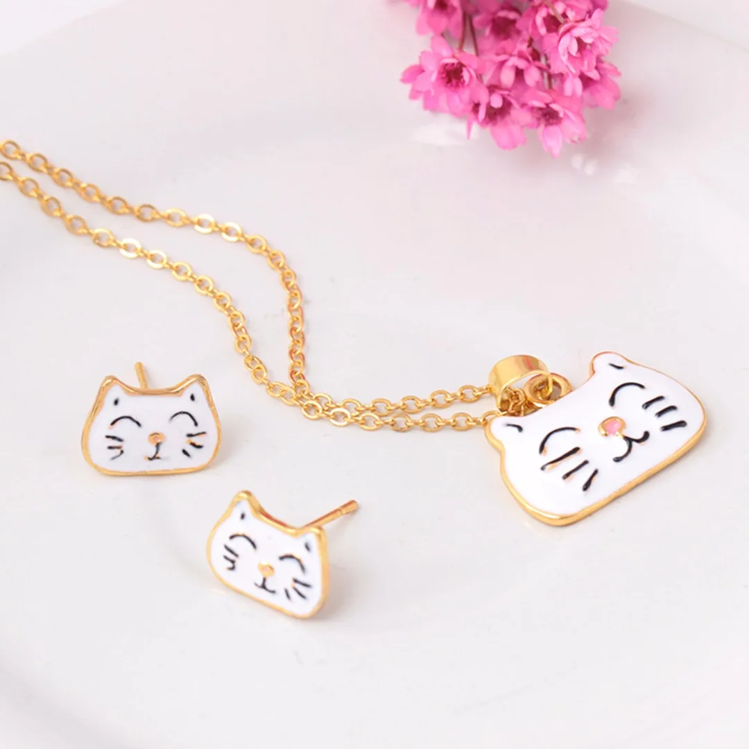 

Cute Cat Animal Sweater Chain Necklace Creative Statement Pet Gold Chain Ear Stud Earring brincos Shellhard Romantic Jewelry