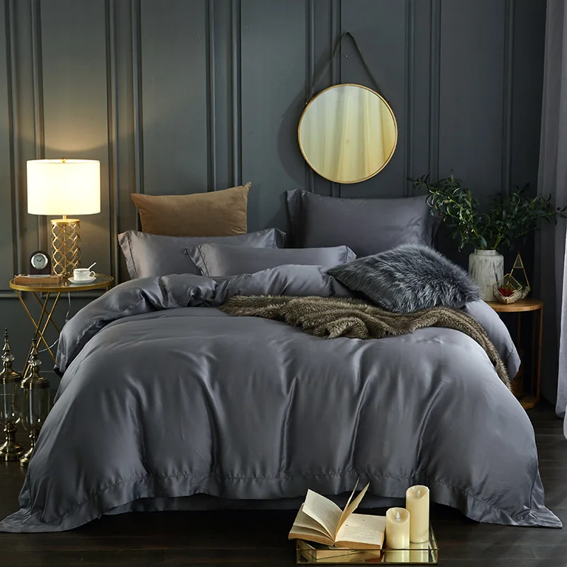 

INS Nordic Summer Home Textile Bed Silk Tencel Family of Four Solid Color Naked Sheets Quilt Cover Enterprises Wholesale