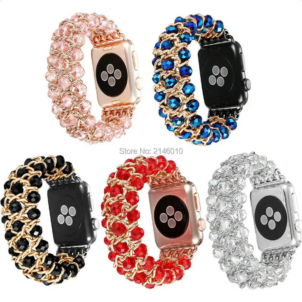 Ceny Mieniąca się perła koraliki pasek bransoletka zespół kamień do zegarka Apple Watch Series 4 3 2 1 40MM 44MM 38MM 42MM zegarki damskie męskie pasek