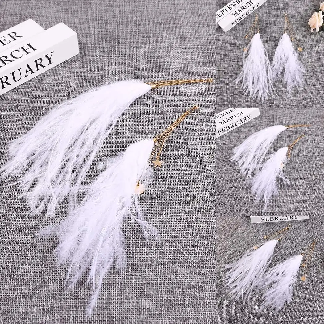 

Women Fashion Geometric Feather Rhinestone Push Earrings Back Pierced Drop Dangle Feather, Earring Casual