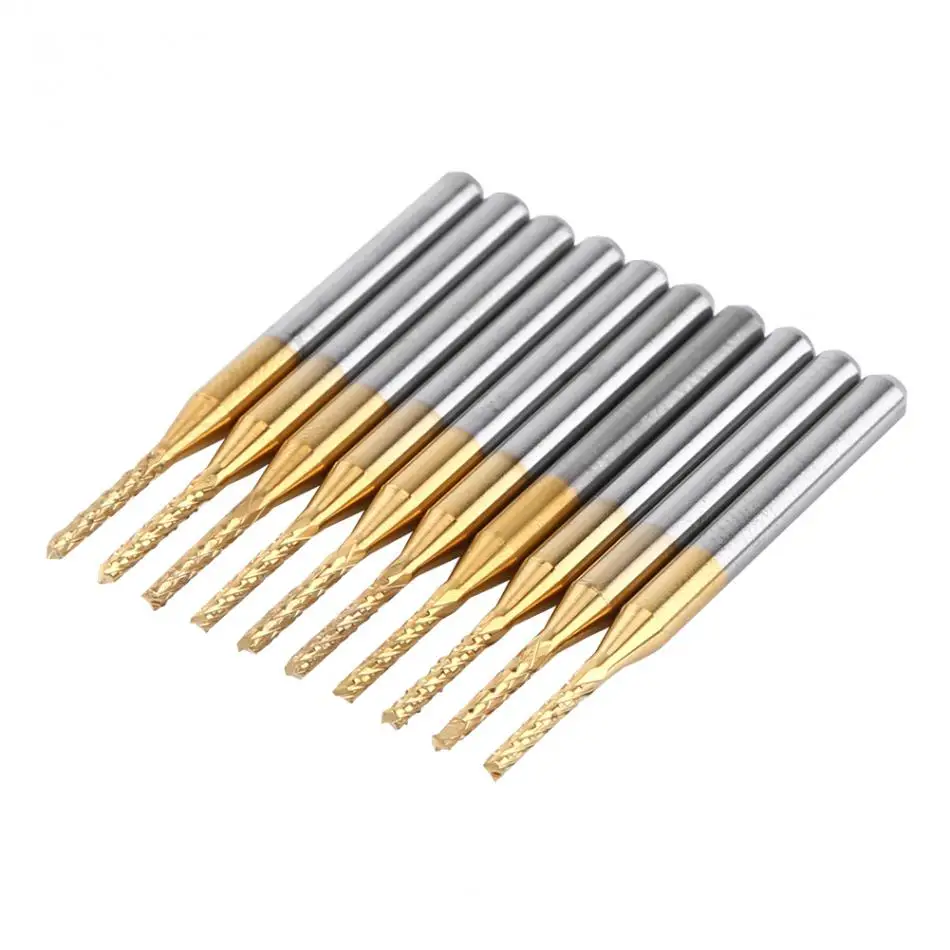 

Hot Hot 10pcs/set 1.5mm Cutting Edge End Mill CNC PCB Engraving Bit Tungsten Coating 1/8" Shank MillingCutter Drill Bit Set 2019