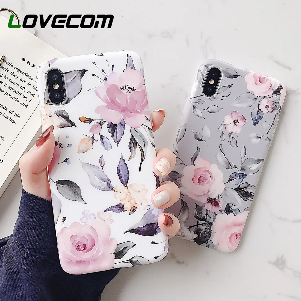 LOVECOM Beautiful Flower Cases For iPhone XS Max XR XS X 6 6S 7 8 Plus Soft IMD Protective Phone Back Cover Case Gift For Lover