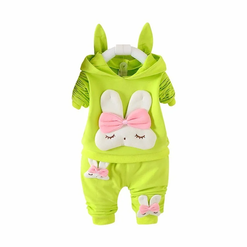 

2019 Hot New Kids Winter Clothes Girls Clothing Sets Cotton Hooded Cartoon Rabbit Shape T Shirt 2PCS Thicken Velvet Baby Outfits
