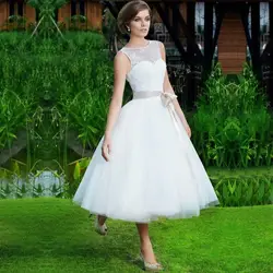 Eightale/короткие свадебные платья Vestido De Noiva Curto 2019 белое кружевное платье с круглым вырезом без рукавов до середины икры ТРАПЕЦИЕВИДНОЕ