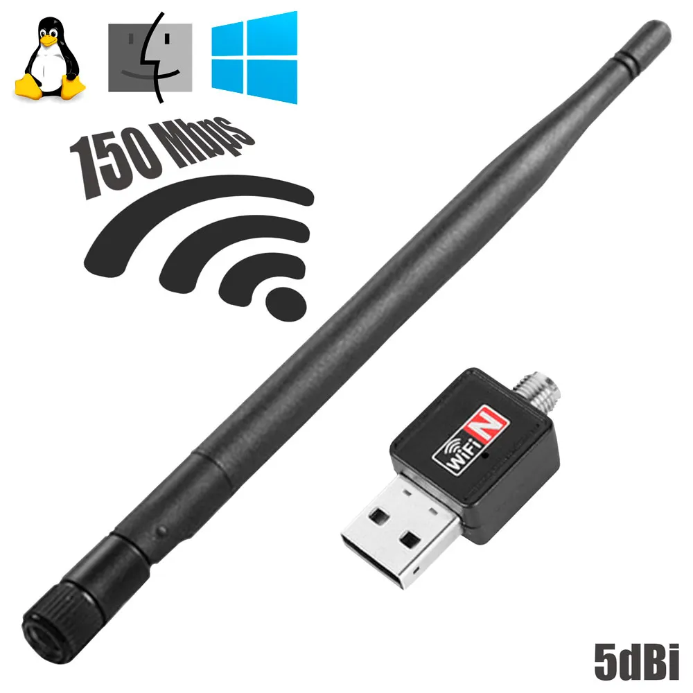 OcioDual 150 Мбит/с беспроводной USB WiFi LAN адаптер длинный диапазон 5dBi антенна для компьютера Черный