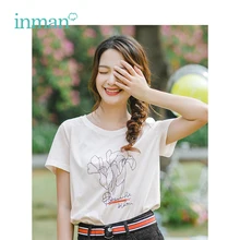 INMAN 2019 verano cuello redondo moda coreana Casual estilo delgado manga corta mujeres algodón camiseta Top mujer camiseta(China)