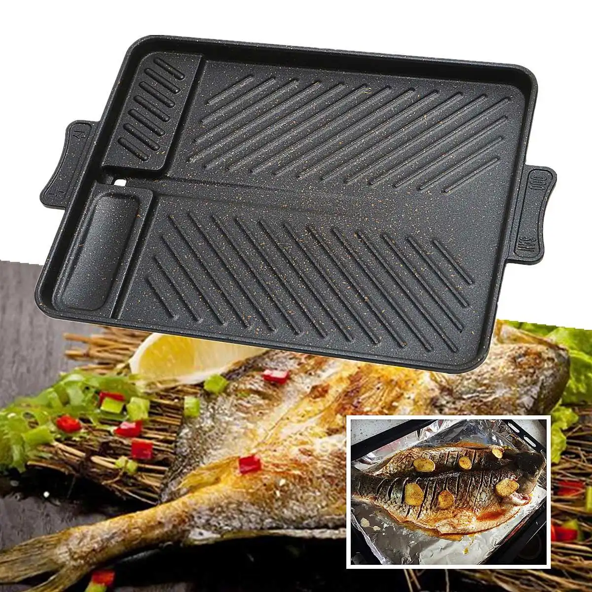 

Non Stick Table Top Roasting Tray Baking Pan Barbecue Fried Dish Roaster Grill Twill Pattern Design Heat Evenly for In/Outdoor