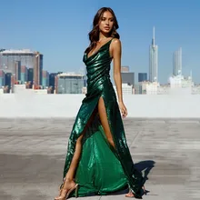 Slaygirl/вечерние длинные платья с открытой спиной; женское летнее платье на тонких бретельках с блестками для ночного клуба; зеленое сексуальное платье; осеннее однотонное платье Vestidos