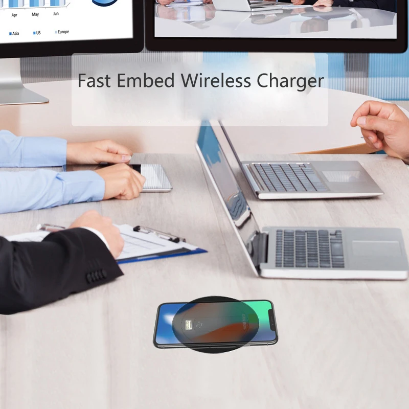 Новое встроенное настольное Быстрое беспроводное зарядное устройство, мебель для офисного стола, монтируется для быстрой зарядки, встроено для Iphone X Xs Max Samsun