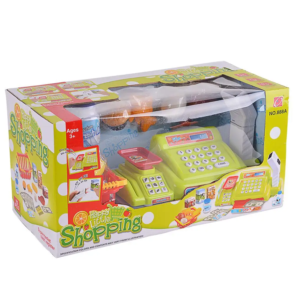 

Supermarket Cash Register with Checkout Scanner Shopping Basket Grocery Food Pretend Play with Light and Sound