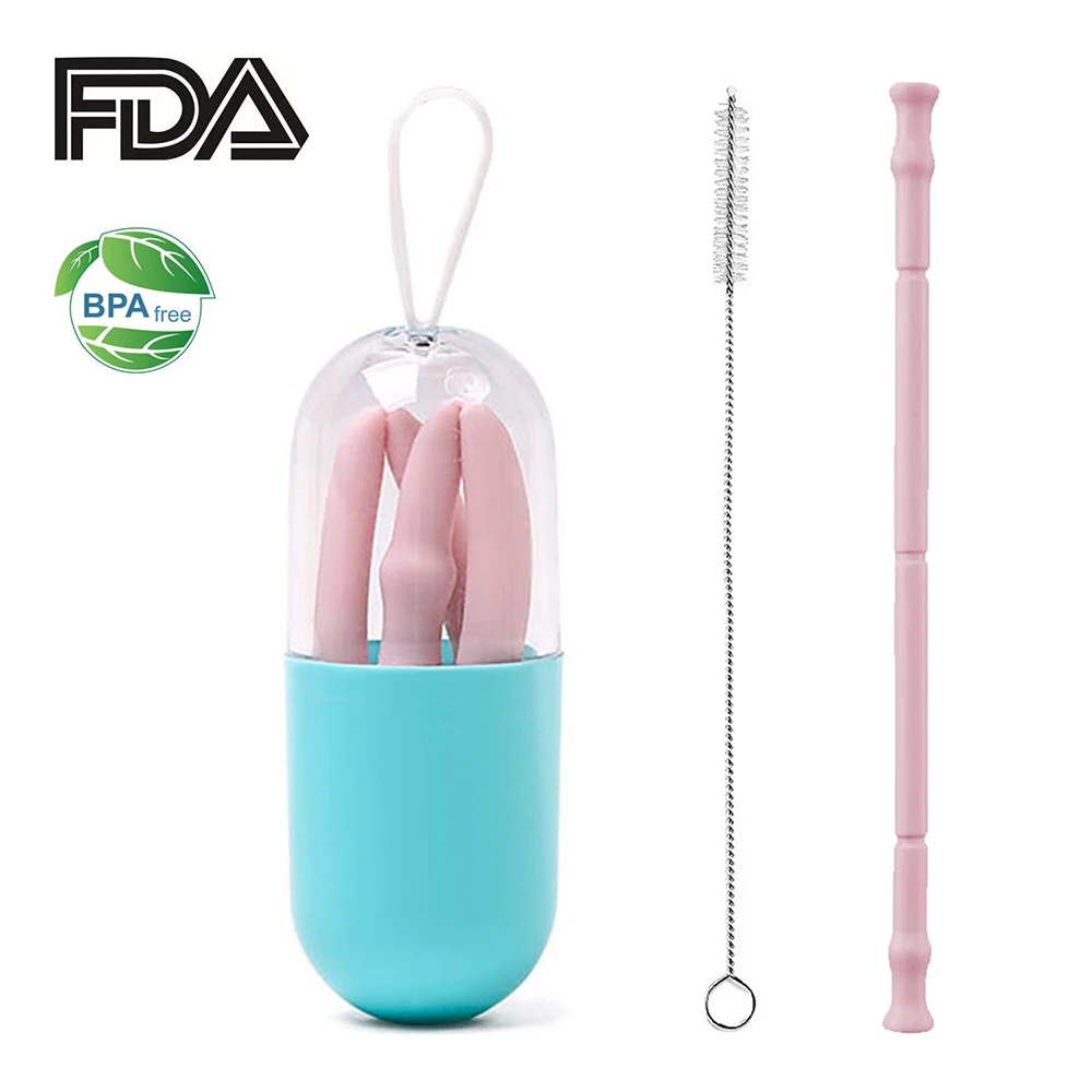 

New Collapsible Drinking Straw Reusable Folding Silicone Straw Children Baby Foldable Straw For Office Drinks,Travel And Home