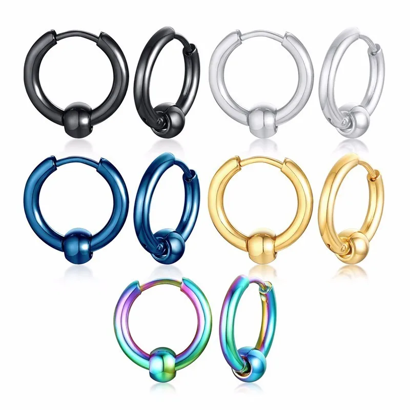 Серьги кольца из нержавеющей стали Vnox классические простые круглые бусинки