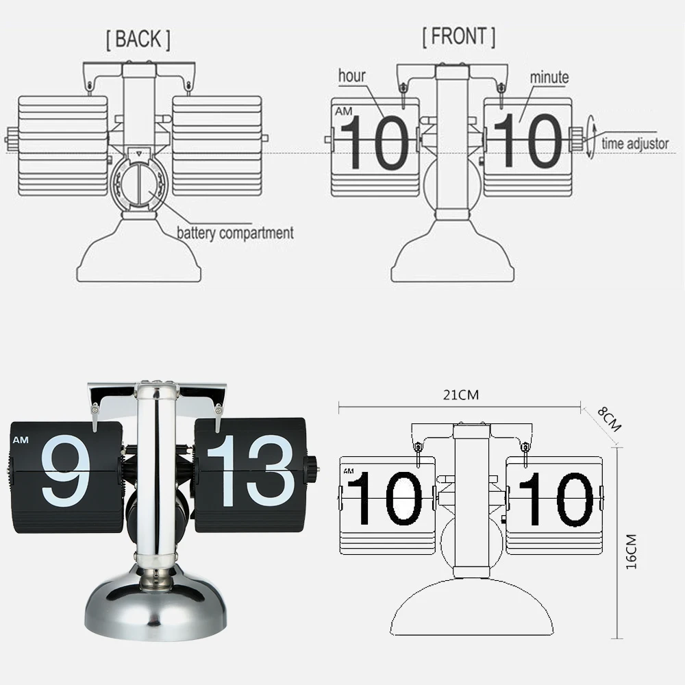 Маленькие настольные часы Ретро Флип-часы из нержавеющей стали Флип внутренний механизм управляемые кварцевые часы домашний стол настольный декор