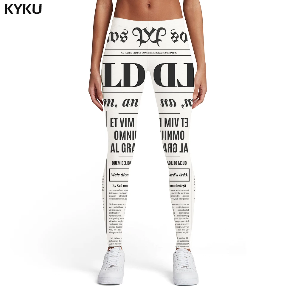 

KYKU Newspaper Leggings Women Character Leggins Black And White Ladies Gothic Elastic Sport Womens Leggings Pants Jeggings