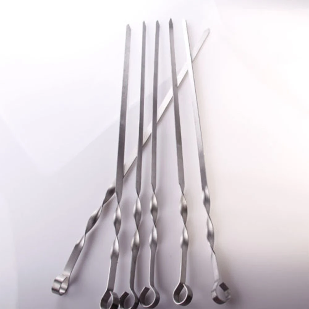 New 10Pcs BBQ Barbecue Stainless Steel Grilling Kabob Kebab Flat Skewers Needle 38cm*4.5mm