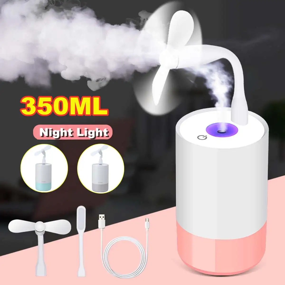 

Mini Fan Air Humidifier Essential Oil Diffuser Mute Light Mist Maker Fogger Humidifier Air Purification Car USB Aroma Diffuser