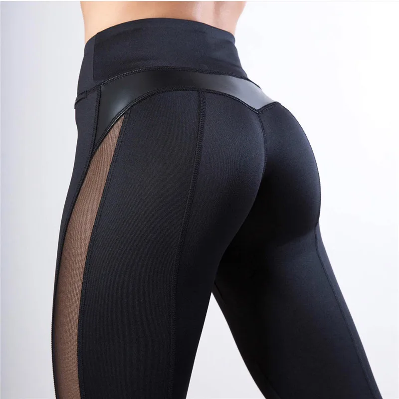 Women Skinny Leggings Yoga Sport Pants Pu Leather Patchwork Lady Jogging Pants Push Up Workout Sport Yoga Leggings Female sports leggings sports pants yoga pants female tights