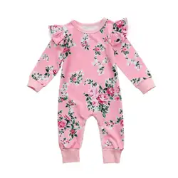 Модная одежда для малышей девочек цветастый комбинезон штаны наряды розовый