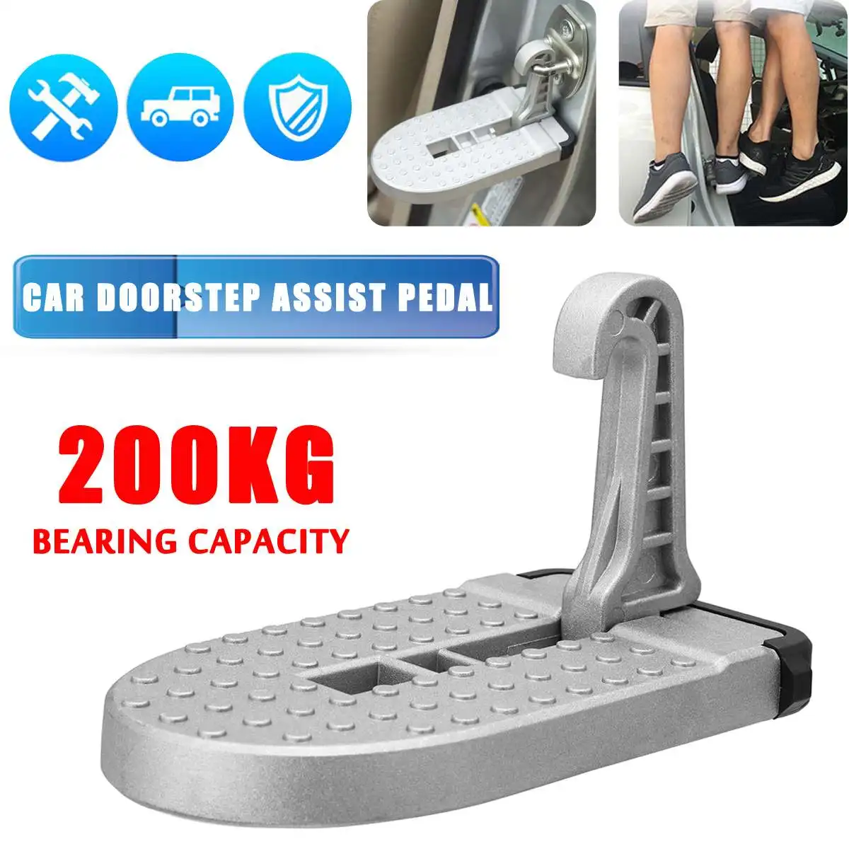 

Universal Foldable Vehicle Easy Access Top Roof Of Car Doorstep Hooked Stairs Foot Pedals with Safety Hammer for Jeep SUV RV