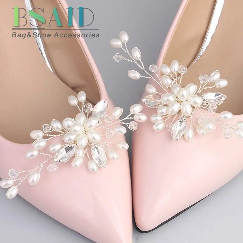 

BSAID 1 Pair Rhinestone Pearl Shoe Clips,Crystal Charm Flower Decorative Shoe Clips Fashion Wedding Shoes Accessories Decoration
