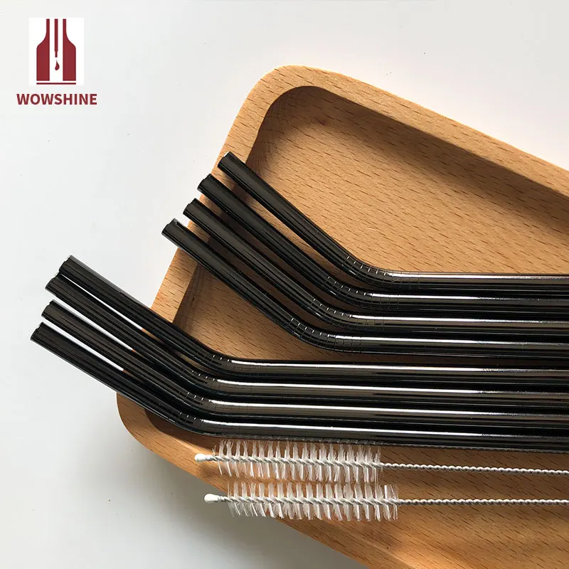

Wowshine Factory Free Shipping Gun Black 8 straws+2 brushes stainless steel straws 10pcs/set