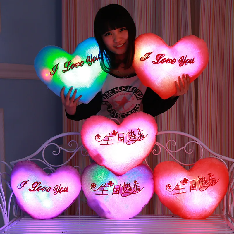 

Kawaii Luminous Pillow Colorful Glowing Bear Heart Led Pillow Light Star Children Stuffed Animals Toy Christmas Gifts For girls