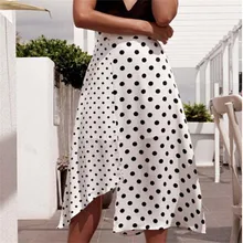 Новые женские юбки в горошек, повседневные юбки в горошек с высокой талией, женские вечерние Юбки-миди с высокой талией