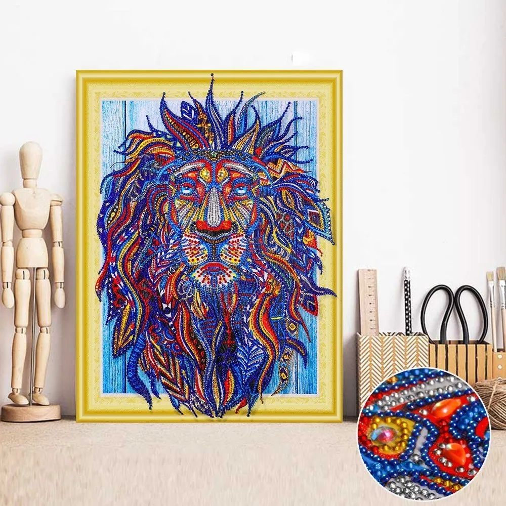 

HUACAN Special Shaped Diamond Painting Lion Picture Of Rhinestones 5D DIY Diamond Embroidery Animal Home Decor 40x50cm