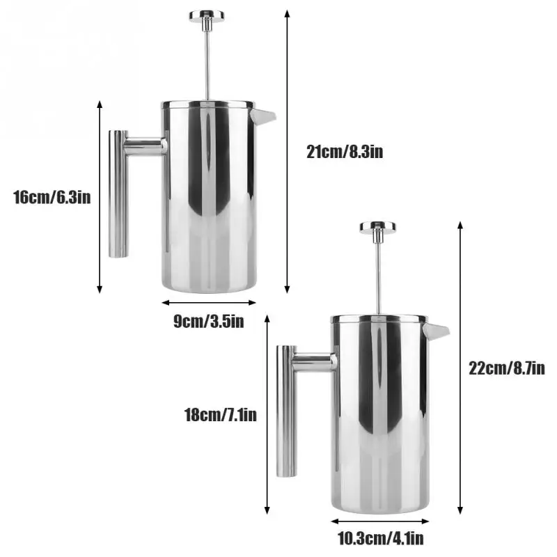 800/1000 мл Френч-пресс для приготовления кофе Best с двойными стенками Нержавеющая сталь Кофеварка утепленная Кофе заварочный чайник давая один фильт