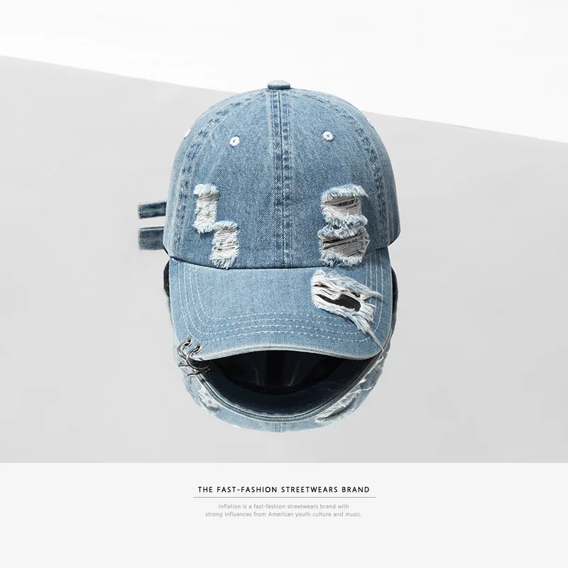 

Denim Holes Damaged Casual Baseball Caps Fashion Streetwear Mens Hat Adjustable Brand Summer Snapback