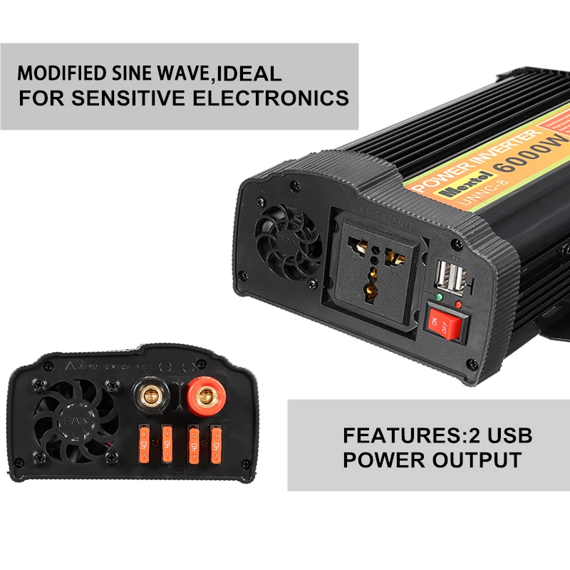 Солнечный Мощность инвертор 2000/6000/8000/12000W пики 12V 220 В Модифицированная синус волна Напряжение трансформатор для дизельных двигателей дизельный двигатель с зарядкой от USB