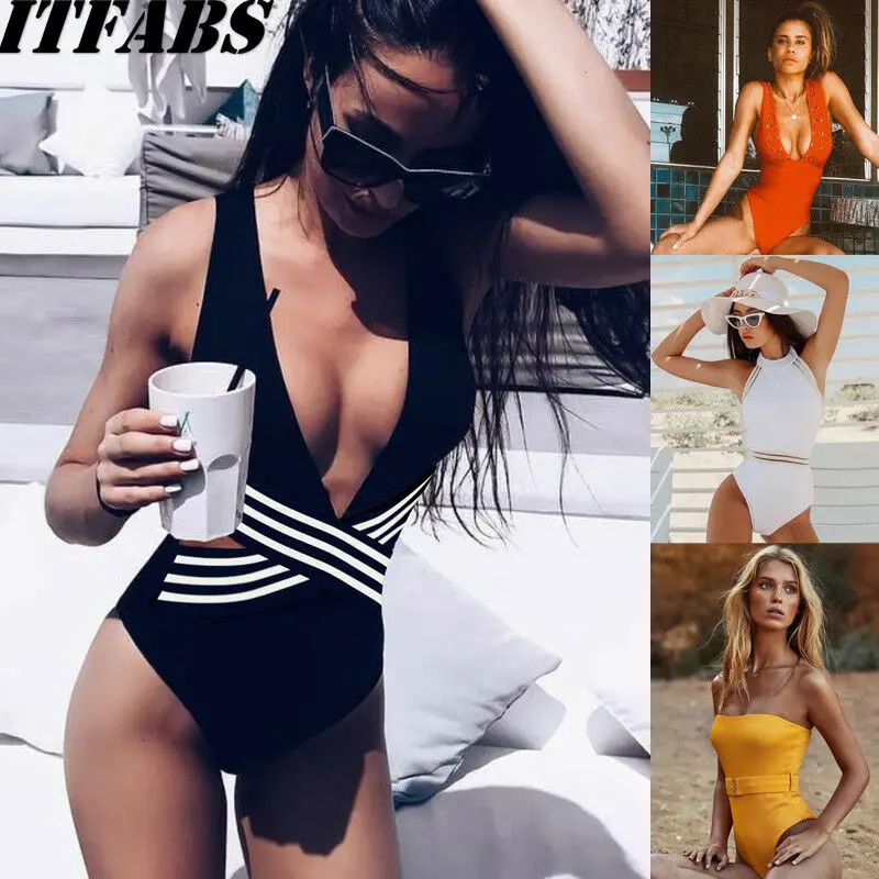

Women's One Piece Sexy Bikini Swimsuit Solid Bandage Padded Bikini Swimwear Bathing Monokini Plain Bikini