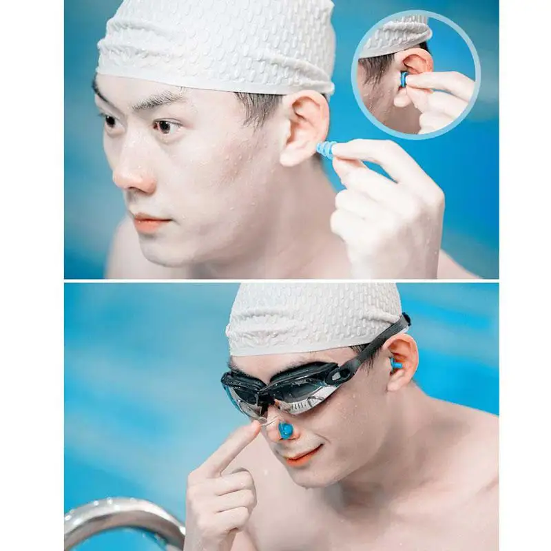 2pcs/Set Swimming Earplugs Nose Clip Suit Environmental Silicone Waterproof Dust-Proof Diving Water Sports Accessories