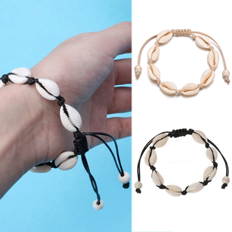 

2018 New Arrival Shell White Wedding 1PC Adjustable Knitl Men Women Handmade Natural Seashell Bead Rope Black Exquisite Bracelet