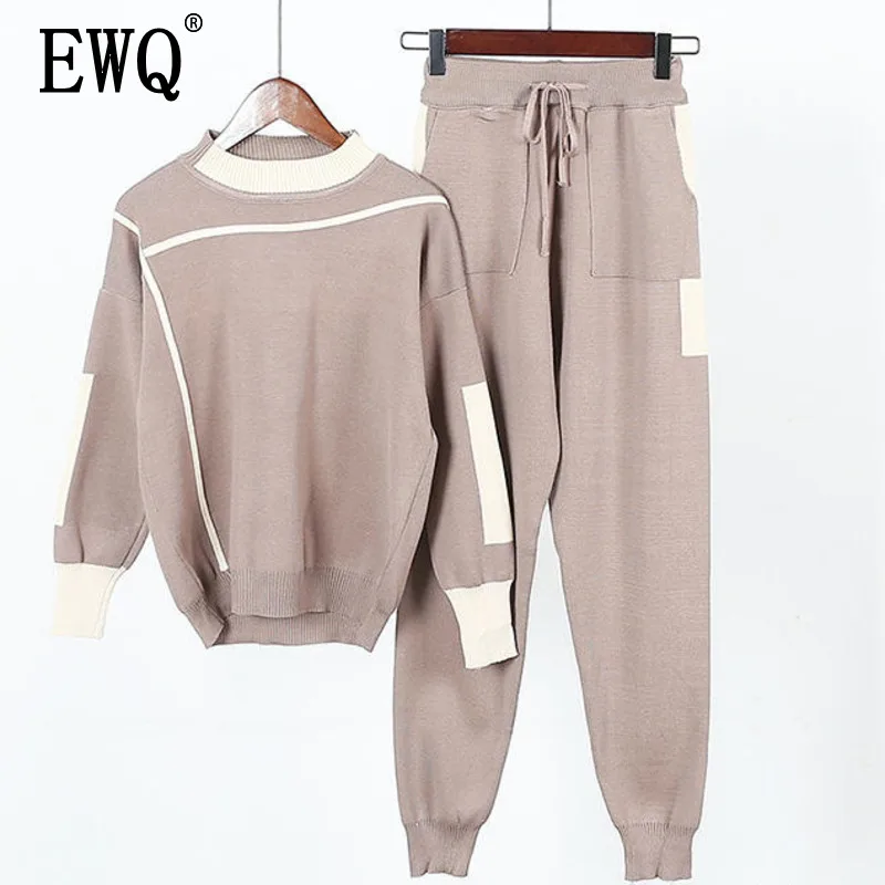 

[EWQ] New Spring Winter 2019 Fashion Long Sleeve Round Collar And Elastic Waist Full Length Pants Casual Loose Suit Women AC552