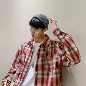 

Spring New Plaid Shirt Men Fashion Retro Casual Shirt Man Streetwear Trend Wild Loose Long-sleeved Shirt Male Clothes M-2XL