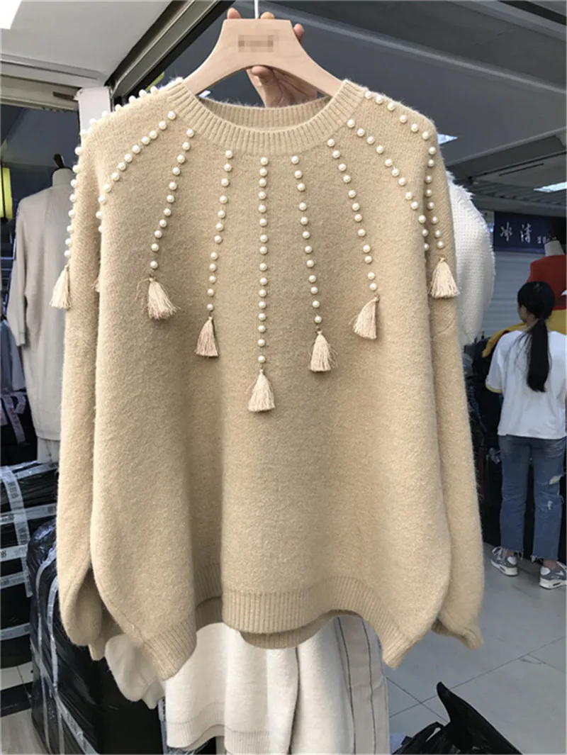 2018 новый корейский вариант осеннего свитера чистый цвет кисточка свитер женский свитер с длинными рукавами o-образным вырезом свитер