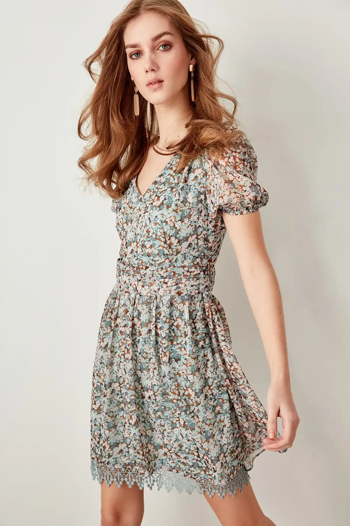 

Trendyol Blue Floral Patterned Dress TWOSS19WX0020