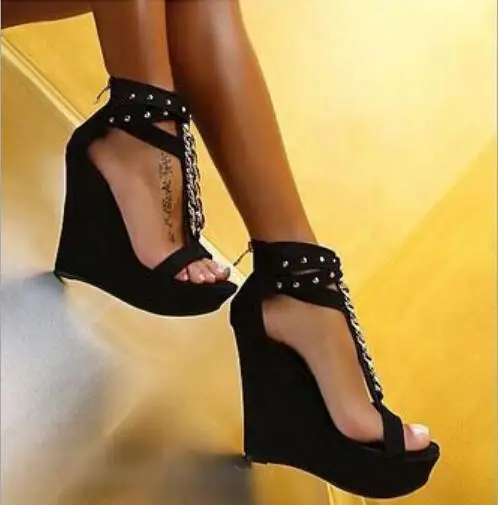 Chaîne Zip Cm Sandales Black Couleur Femmes 15 Protège Chaussures Été Peep forme Talons Plate Toe talon Rivets Des De Avec Hauts Super Coins Noir Et Sexy O7AHqw0