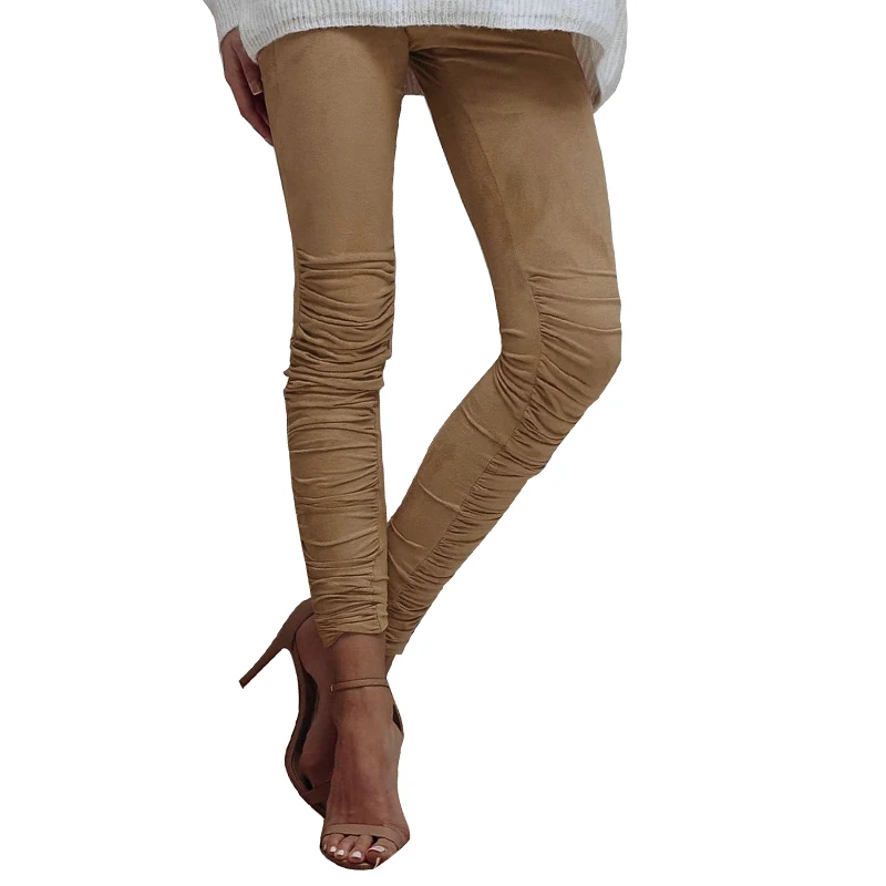 

Women Pants Faux Faux Suede Cargo Pants For Women Solid Color Ruched Mid Elastic Waist Skinny Pencil Jeggings Party streetwear