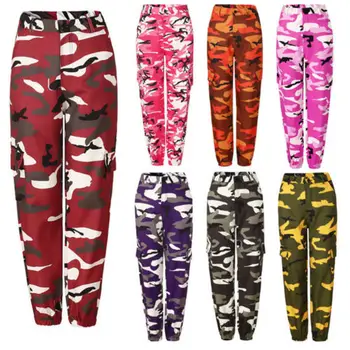

Women Camo Cargo High Waist Hip Hop Trousers Pants Military Army Combat Rainbow Camouflage Long Pants Hot Selling Oversized 3XL