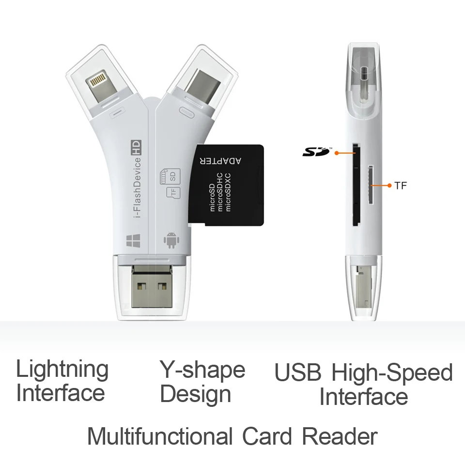 Кард-ридер 4 в 1 i флэш-накопитель USB Micro SD и TF кард-ридер адаптер для iPhone 5 6 7 8 X для iPadMacbook Android камера Tpye C