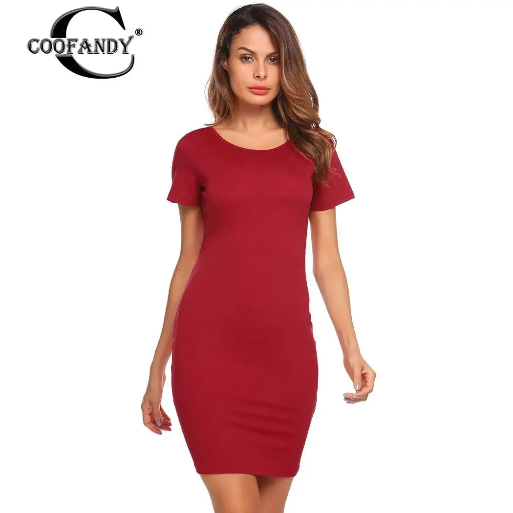

Women Sexy Short Sleeve Solid O Neck Backless Knot Elegant Bodycon Pencil Dress