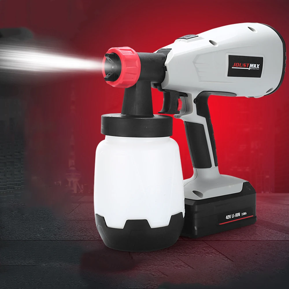 

JOUSTMAX High Pressure Spray Gun Hand-Held 42V 400W Li-Ion Electric Rechargeable Paint Spray Gun Nozzle Adjustable Spray Machine