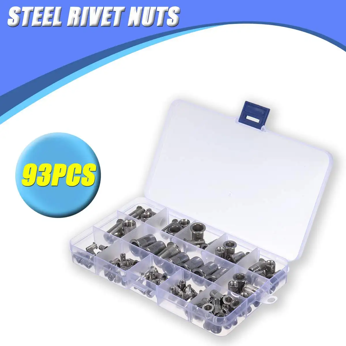 

MTGATHER 93Pcs Insert Nut Metric Thread Stainless Steel Rivet Nut Kit Flat Head Nutsert Cap Set With Box M3/4/5/6/8/10